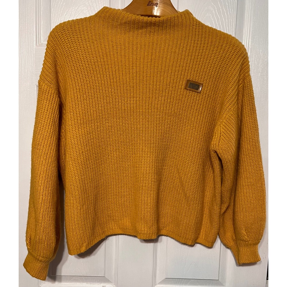 Zaful One Size Gold Puff Sleeve slouchy Boho Chunky Knit Pullover Sweater